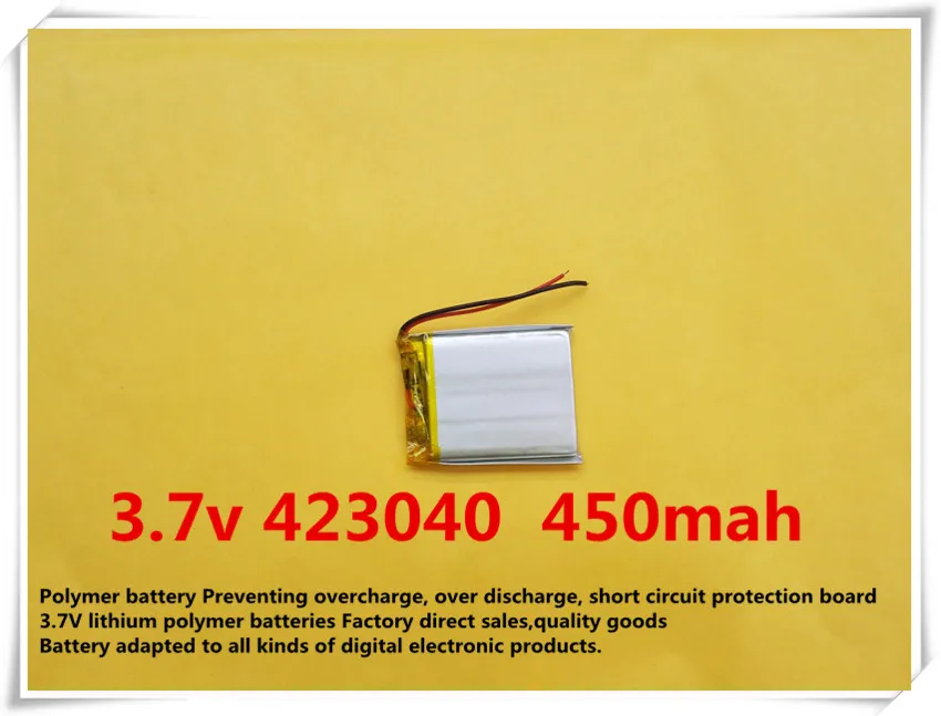 

(free shipping)(5pieces/lot)Polymer lithium ion battery 3.7 V, 423040 450mAh CE FCC ROHS MSDS quality certification