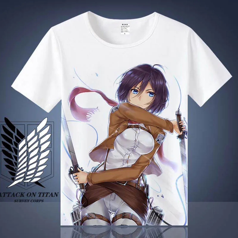 Coshome Attack on Titan T shirt Shingeki No Kyojin Mikasa Levi Cosplay T-shirts Costumes Men Women Short Sleeve Summer Tees Tops (6)