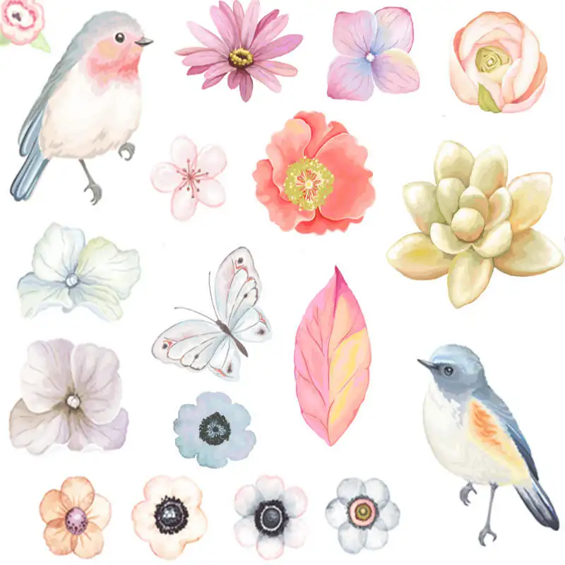 

DoreenBeads Butterfly Flower Bird Watercolour Sticker Notebook Diary Scrapbooking Deco Photo Paster Xmas Gift About 52PCs/Set