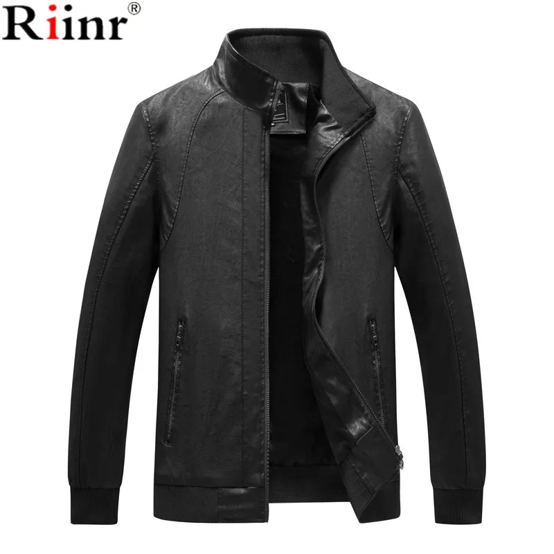 Riinr 2018 Leather Jacket Men Autumn Winter Solid Motorcycle Washed Leather Faux Leather Jackets