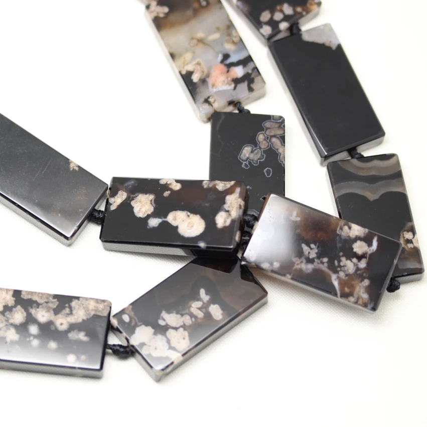 9PCS/Str,Polished Back Cherry Blossom Aga te Beads Pendant,Rectangle Shape Sakura Agates Slab Slice Jewelry Making Crafts