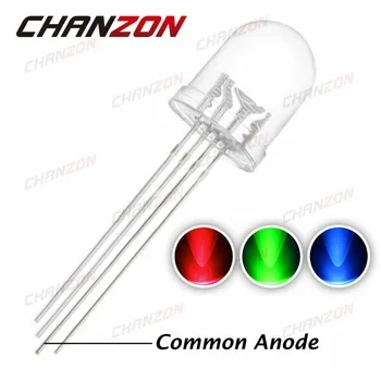 50pcs 10mm Round RGB Common Anode Clear Lens LED Diode Tricolor (Red Green Blue) Transparent 10 mm Light Emitting Diode LED Lamp