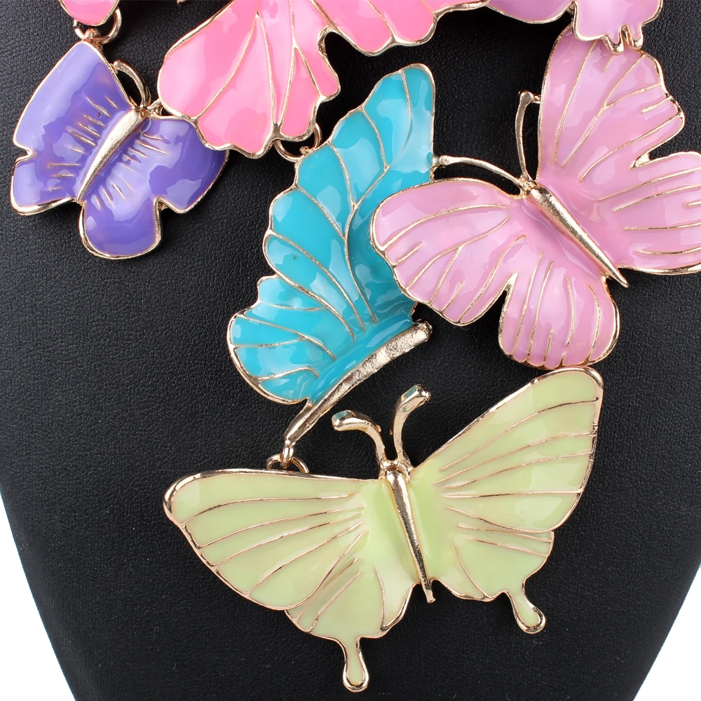 Большие преувеличенные многоцветные трендовые эпоксидные роскошные женские ожерелья с бабочками, колье с декларированным воротником