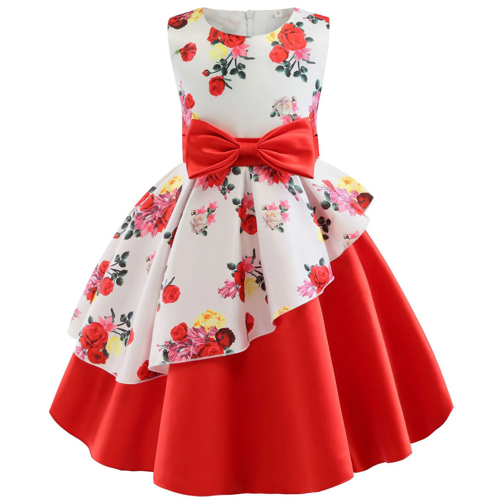 Красивые платья для дня рождения с цветочным рисунком для маленьких детей; одежда для детей; свадебное платье принцессы для малышей; праздничный костюм с бантом - Цвет: Red