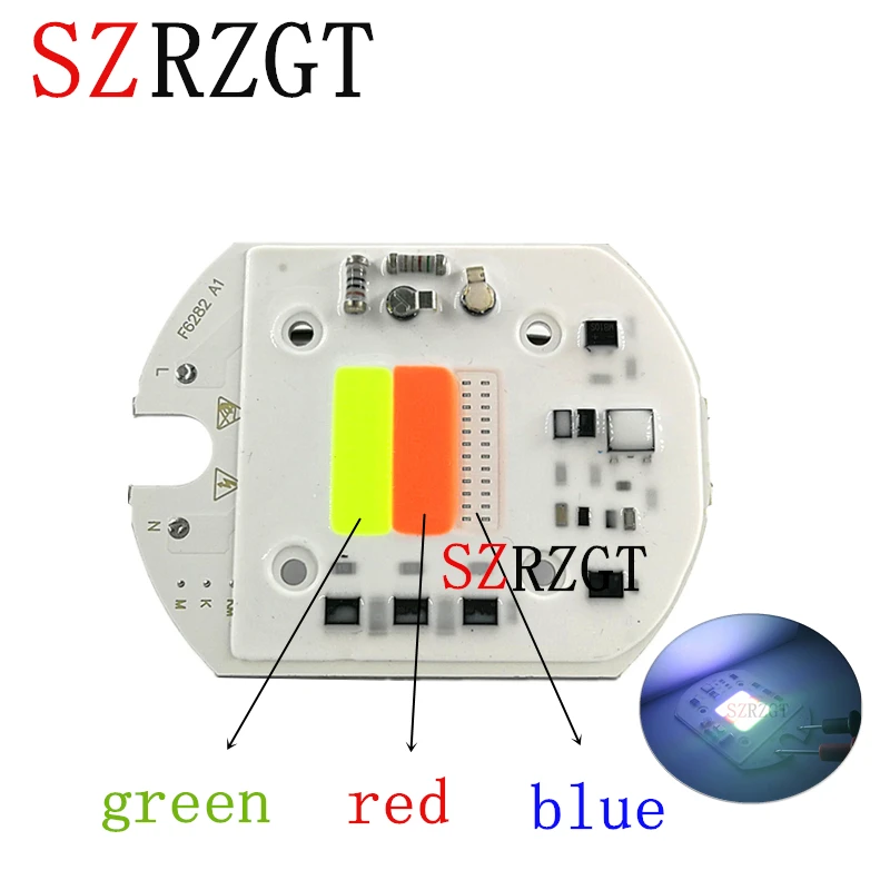 

LED RGB COB Chip Colorful AC220V 30W smart IC no driver for DIY floodlight red green blue alternation