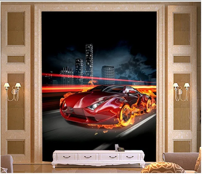 Пользовательские фото 3d обои Нетканая картина с росписью стикер на стену роскошное Пламя Авто город пейзаж 3d настенное украшение для комнаты