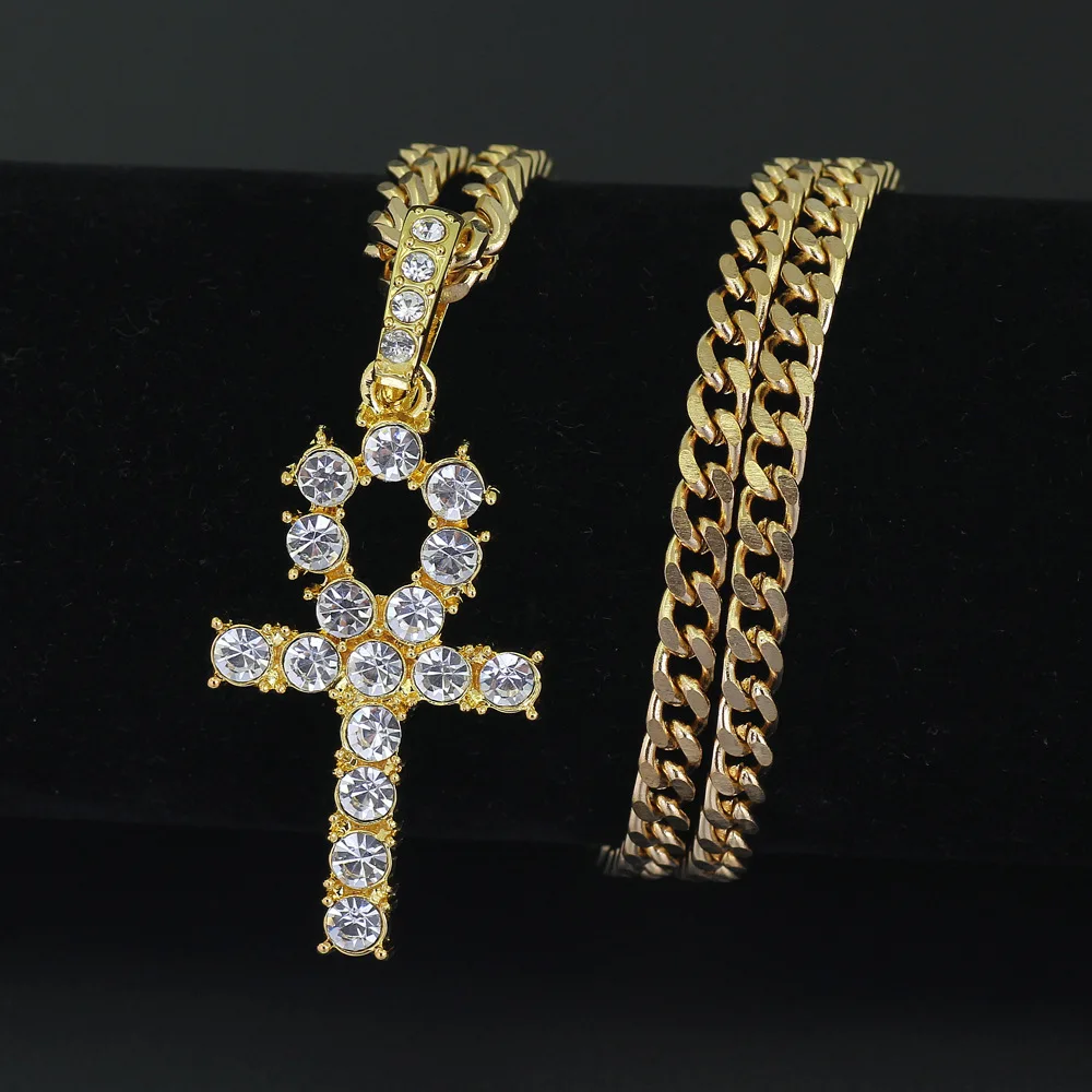 Мужская и женская подвеска из сплава в стиле хип хоп Iced Out Ankh Cross теннисная цепочка