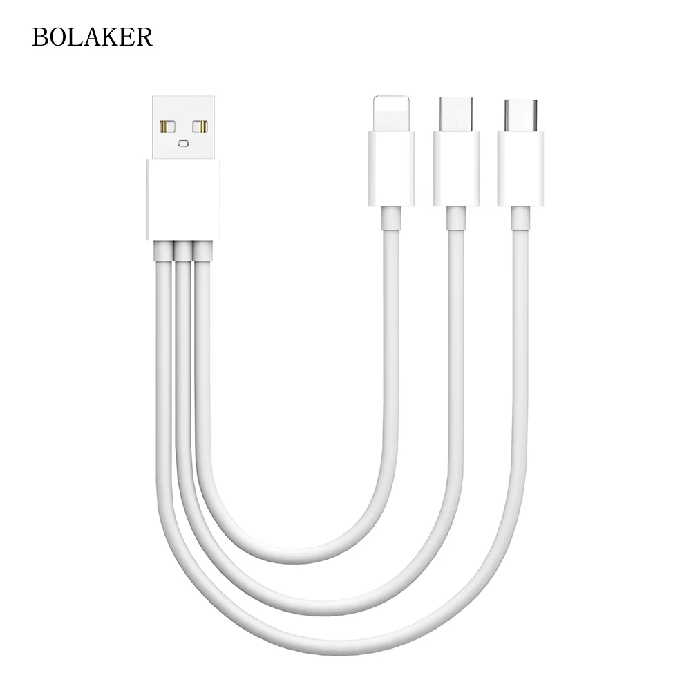 

BOLAKER 2.4A USB fast charging cable multi-connector data cable fast charging for iphone / Android / Type-c / mobile phone 0.2m