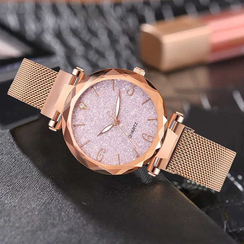 

Starry Sky Ladies Wrist Watches 2019 Rhinestone Magnetic Mesh Luxury Rose Gold Women Pink Watch Zegarek Damski relogio feminino