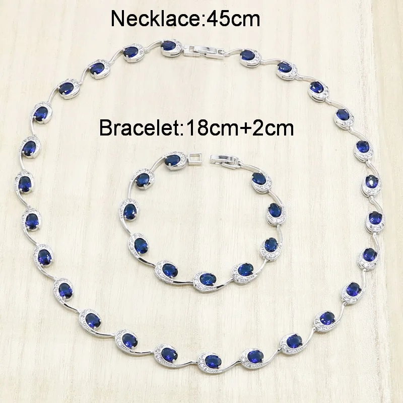 Темно-синий полудрагоценный 925 Серебряный свадебный ювелирный набор для женщин ожерелье серьги-кольца браслет подарок на день рождения