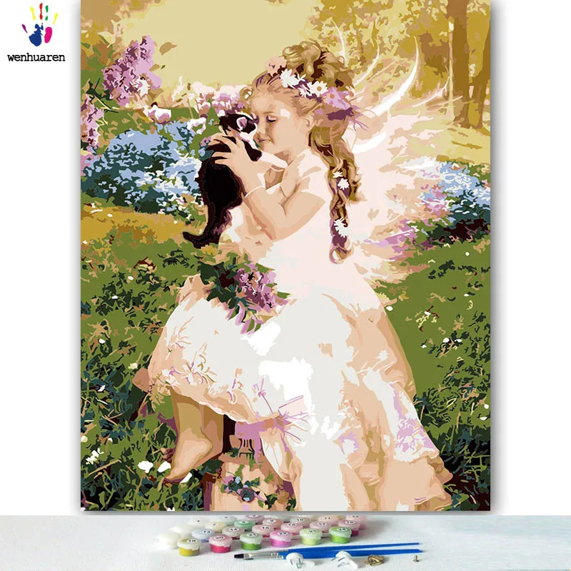 DIY картинки для раскраски по номерам с цветами наш Ангел живопись Рисование Живопись по номерам в рамке дома - Цвет: 6965