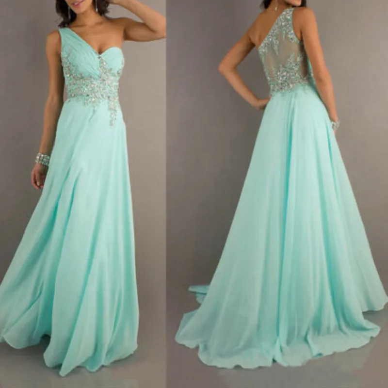 

Elegant Dress Womens Fashion Mesh Spliced Solid Color One Shoulder High Street Diamond Cocktail Party Dress Wedding Bridal Gown