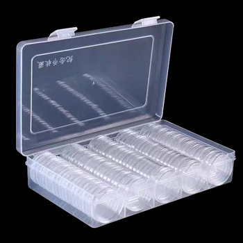

100PCS 27mm Clear Plastic Round Coin Cases Holder Capsules Container with Storage Box for Coins Medals Stamp Collection Supplies
