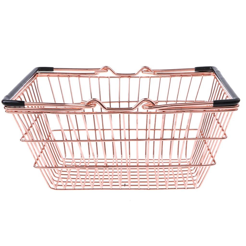 2pcs Kids Mini Metal Supermarket Shopping Basket For Kitchen Fruit Vegetable Food Grocery Storage Pretend Play Tools Toy Gifts