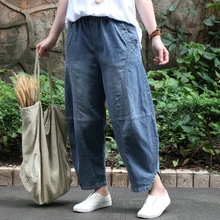 Новая мода 3/4 брюки для девочек для женщин деним эластичный пояс повседневное на лето и весну прямые; Длина до лодыжки