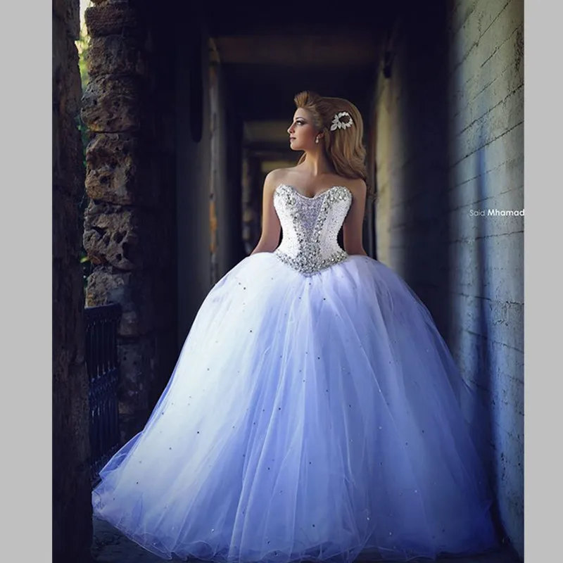 

Robe De Mariage Romantic CJW-12 Sweetheart Crystal Lace Up Wedding Gowns Shopping Sales Online Wedding Dress 2015 Long Tail