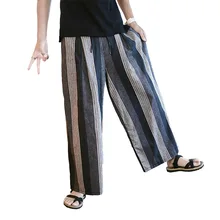 2019 Summer Men Pants Loose Cotton Linen Wide Leg Casual Pant Male Fashion Harem Trousers High Quality