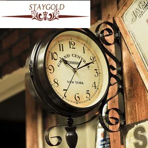 

Retro Wall Clocks Home Decor European Style Metal Wall Clock Double Face Vintage Wall Clock 40*40 Cm