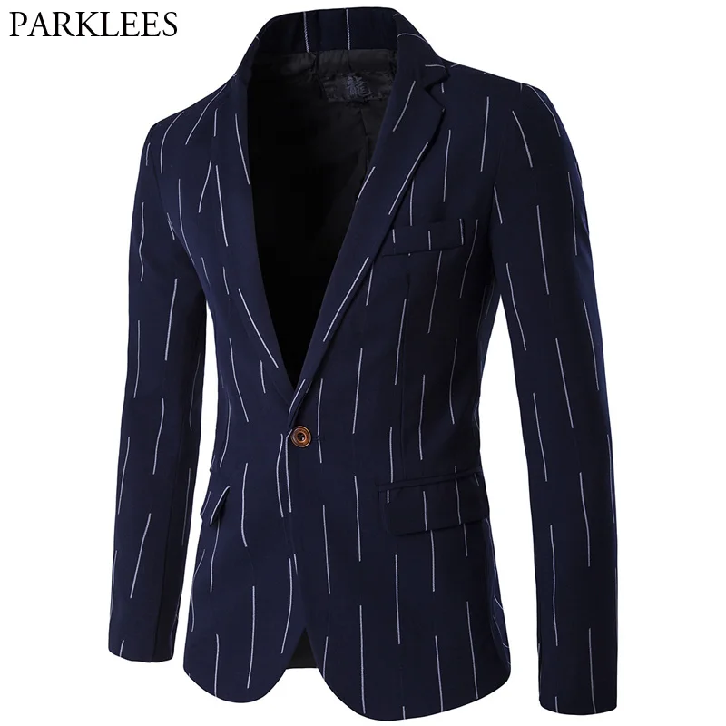 

Mens Striped Print Casual Suit Blazer 2018 Stylish Slim Single Breasted One Button Men Dress Suit Jacket Blazer for Business Man