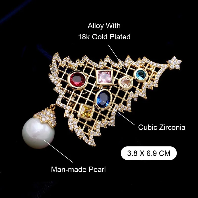 Женская Брошь в виде Красной елки с фианитом и жемчугом|brooch brand|brooches for womenbrooches red |