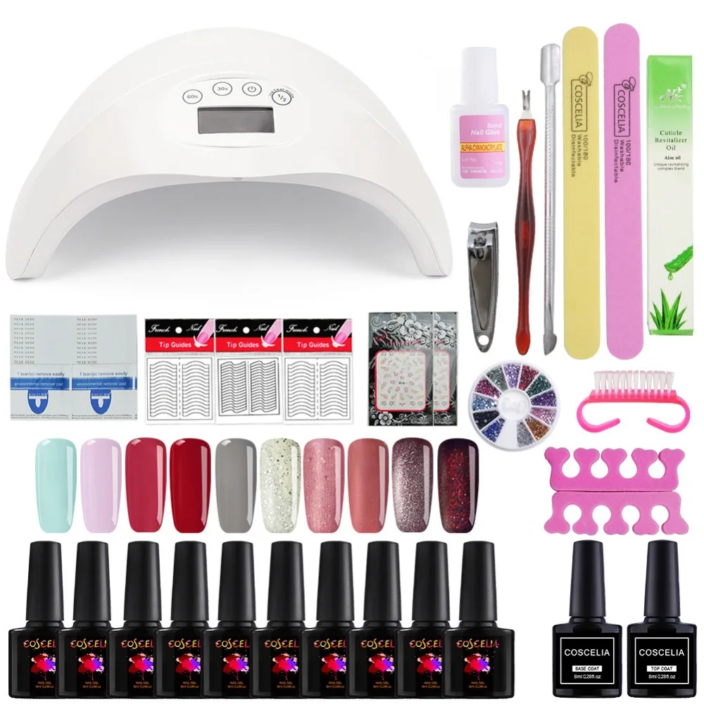

COSCELIA Set For Manicure Nail Kit Set Gel Varnish Set 10Color UV Gel Polish 48W LED Lamp Gel Varnish Nail Polish Set UV Machine