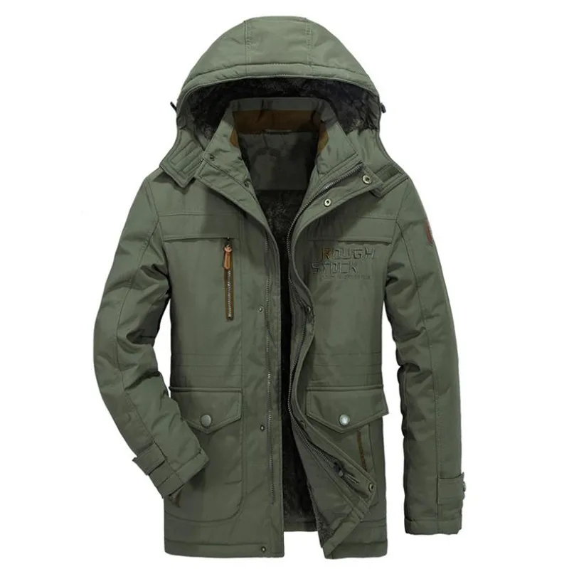 Осенняя и зимняя мужская куртка повседневное теплое пальто с капюшоном плюс бархатная хлопковая куртка большого размера M-6XL - Цвет: Армейский зеленый