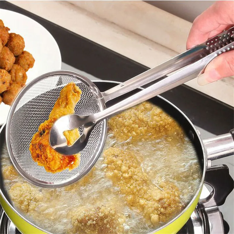 

Kitchen Gadgets Accessories Filter Spoon with Clip Food Oil-Frying Filter Stainless Steel Clamp Strainer Cooking Kitchen Tools.Q