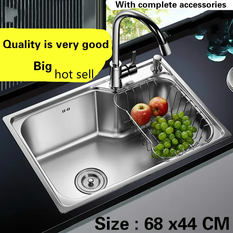 

Free shipping Food grade 304 stainless steel hot sell kitchen sink 0.8 thick ordinary single trough washing dishes 68x44 CM