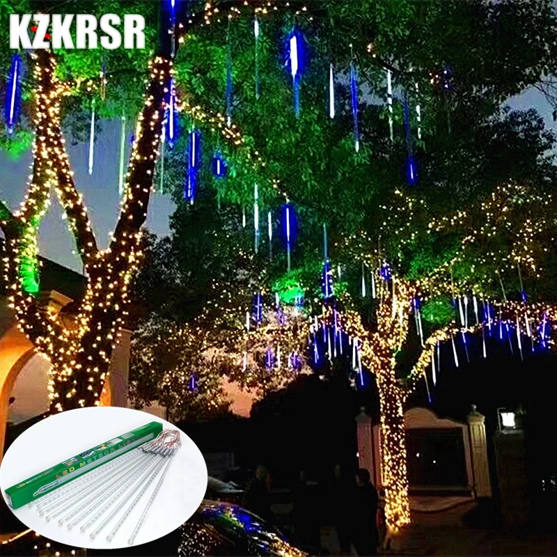 KZKRSR 20CM/30CM/50CM Led Meteor Shower Rain Tubes AC 110-240V Christmas String Light Garden Wedding Holiday Tree Street Decor
