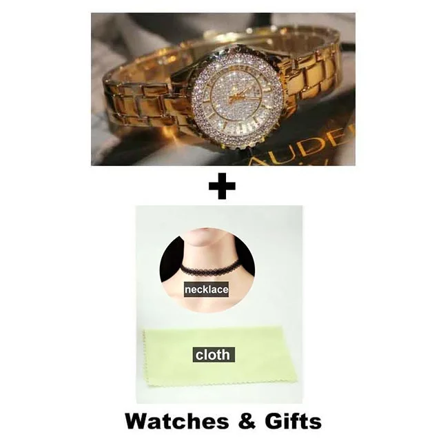 BS фирменный женский браслет Роскошные модные часы женские наручные часы со стразами дамское платье с кристаллами кварцевые часы Montre Femme - Цвет: Gold Without Box