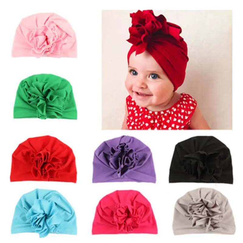 

Fashion Baby Girls Bow Beanie Cap Newborn Big Floral Hats Infant Cotton Turban India Hats Princess Toddler Girls Caps