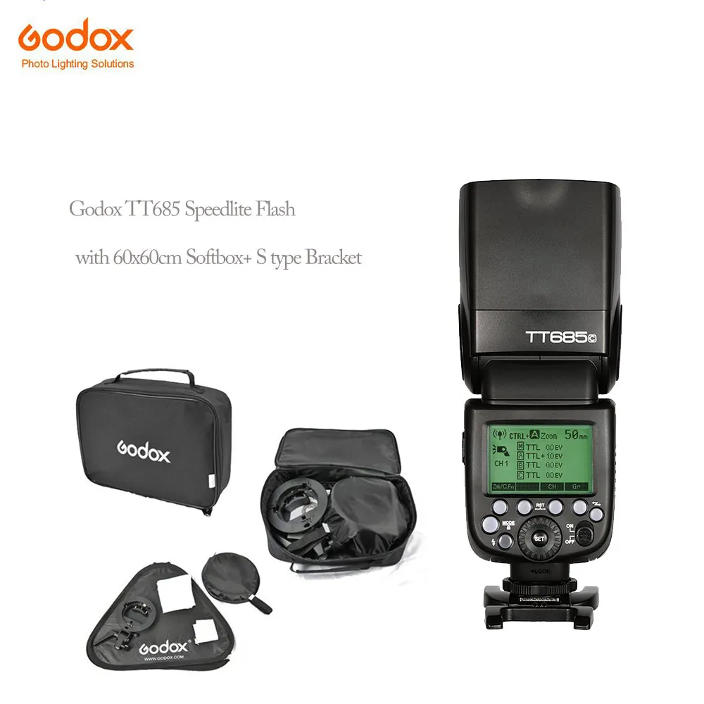 

Godox tt685C photographic Speedlite Cameras Flash+60x60cm Flash Soft Box Kit +S-Type Bracket Bowen Mount Holder