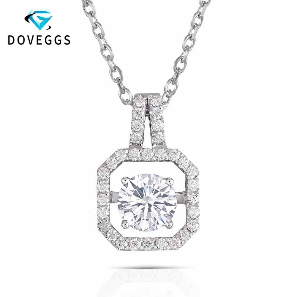 

DovEggs 14K White Gold 1.34CTW 6.5mm GH Near Colorless Moissanite Flaoting Pendant Necklaces with Accents for Women