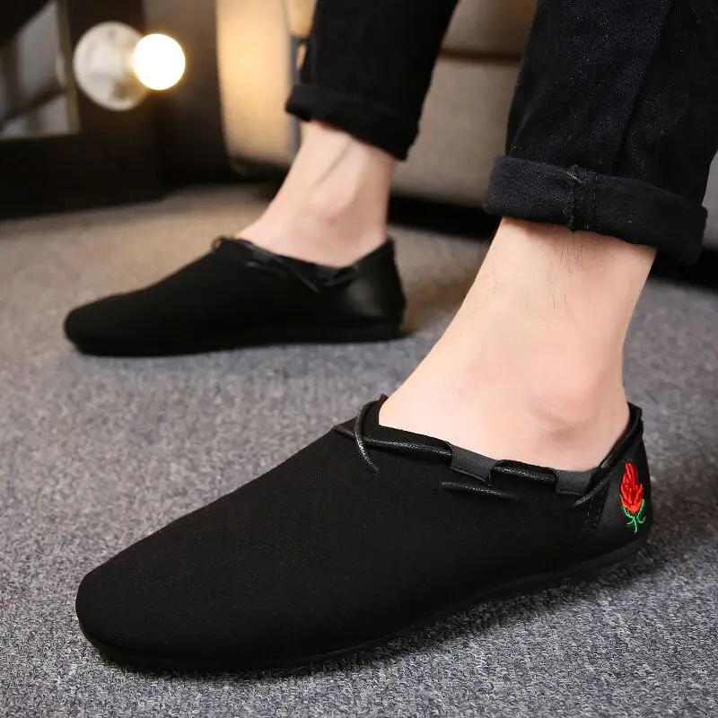 

2019 Summer Men's Flats Breathable Slip on faux Leather Shoes Fashion Red Black Driving Shoes Man Loafers 39-44 Male Sneakers