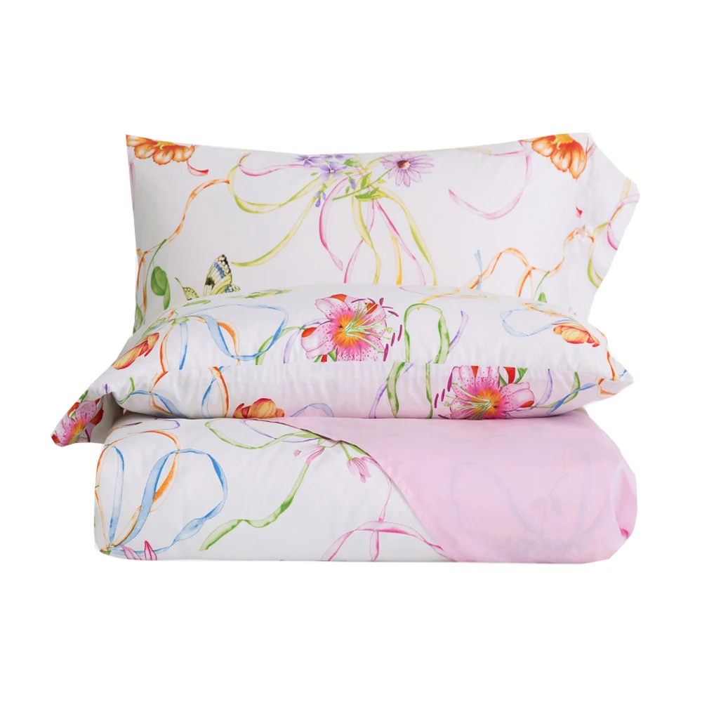

40S Satin Long-Staple Cotton Fresh Rural Flowers Princess Bedding Sheet Butterfly Floral Girls Duvet Sets 4PC