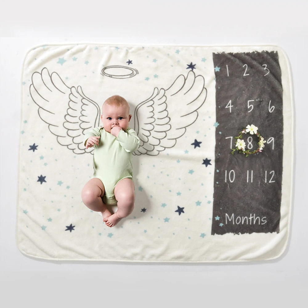 

Baby Blanket Newborn Monthly Growth Milestone Blanket Flannel Photography Props Background Cloth Printed Blanket Commemorate Rug