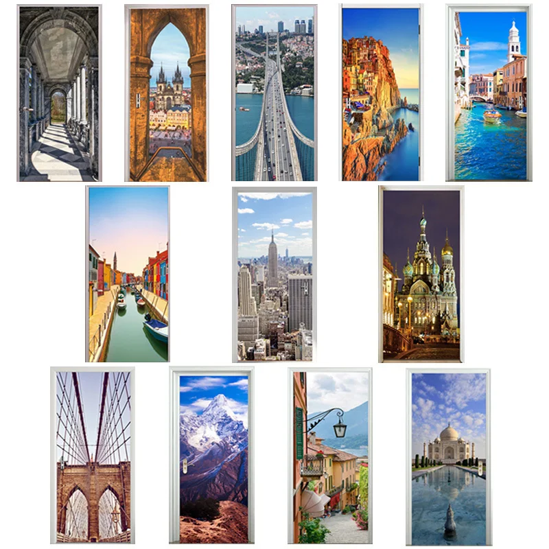 

Door Stickers Square Church Manarola Ama Dablam Lake Como Venice Canal Taj Mahal Saint Petersburg Art Corridor Decor Paste
