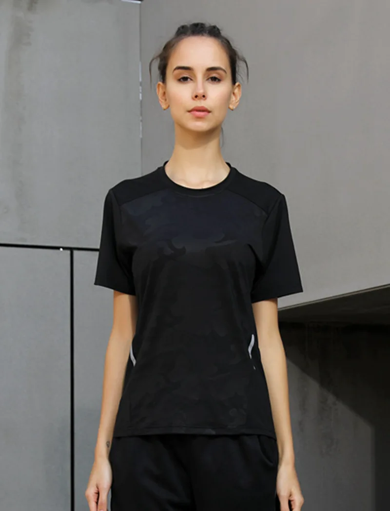 Женская футболка для йоги, бега, Стрейчевые футболки для женщин, спортивный топ для фитнеса, тренировок, женский свободный короткий рукав, женская футболка - Цвет: P11-1 black