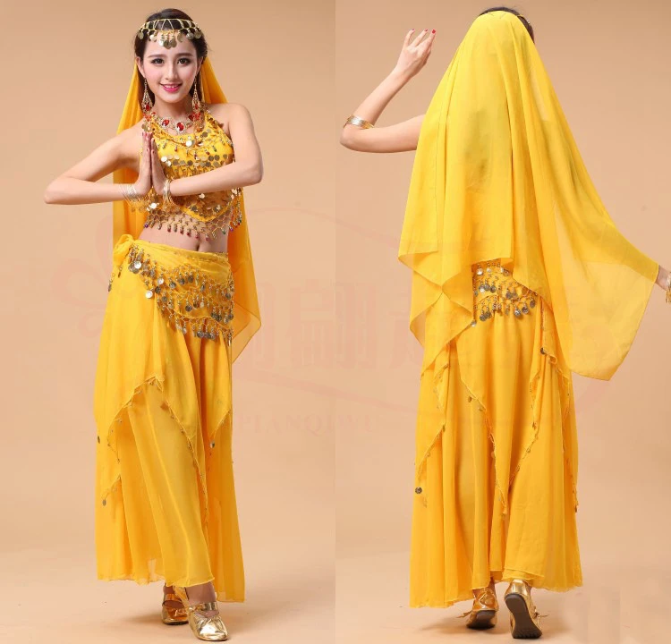 Комплект одежды из 4 предметов для взрослых костюмы для танца живота для Для женщин индийский танец живота танцевальный костюм для сцены производительности Комплект из 4 предметов женские Египет живота Танцы