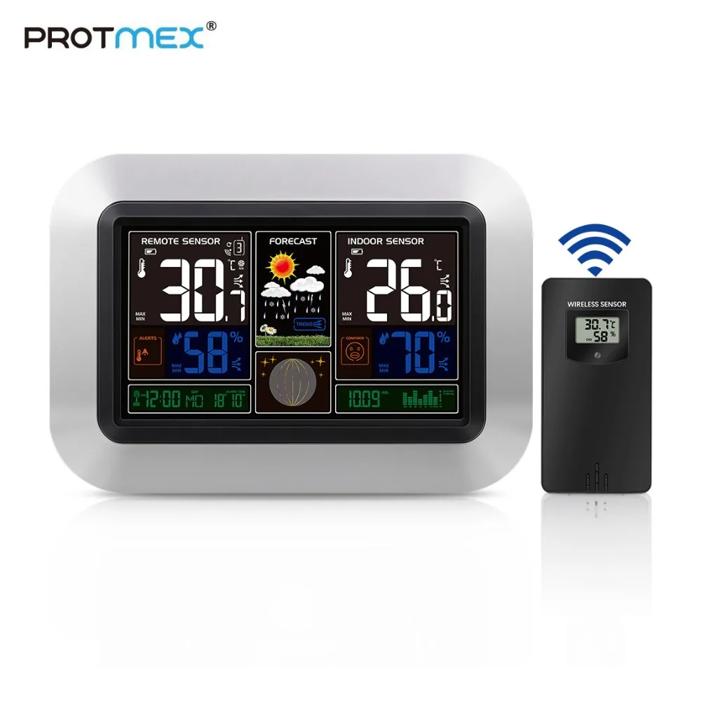 

Protmex PT3382 Wireless Color Weather Station, Radio Control Alarm Color LCD Display Temperature Alerts with Outdoor Sensor