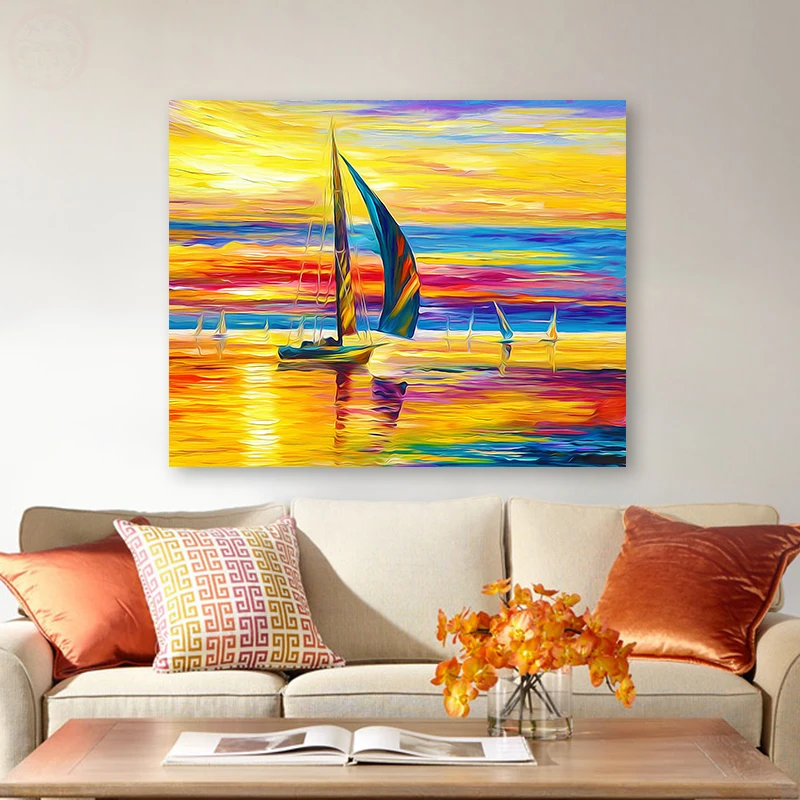 

painting by numbers art paint by number Diy European sunset sailing landscape painting background wall hand-painted filling de