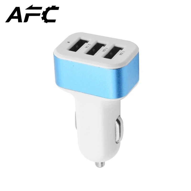 

1PCS USB Car Charger Socket 2.1A 1A 3 Port Phone Charger Adapter Car Styling USB Charger Universal For Car-Styling Blue