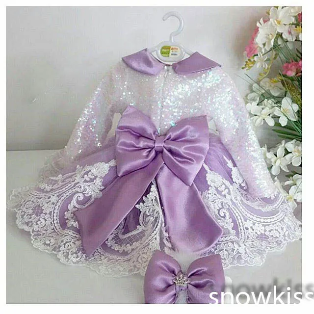 Светло-фиолетовый одежда с длинным рукавом Кружево цветок платья для девочек Фиолетовый Детское праздничное платье для дня рождения для малышей бальный наряд принцессы для малышей пышные наряд - Цвет: picture color