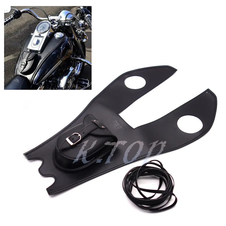 

Black PU Leather Dual Gas Tank Cap Bag Cover Panel Bag For Harley Touring