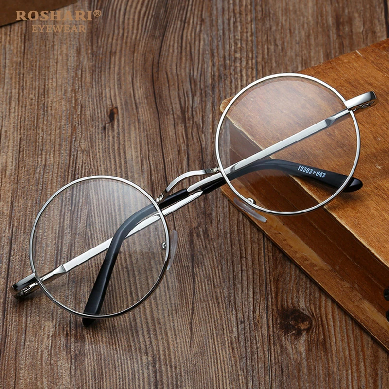 RoShari Модные Винтажные ретро металлические оправы прозрачные линзы очки Ботан очки в духе гиков очки черные круглые очки A55