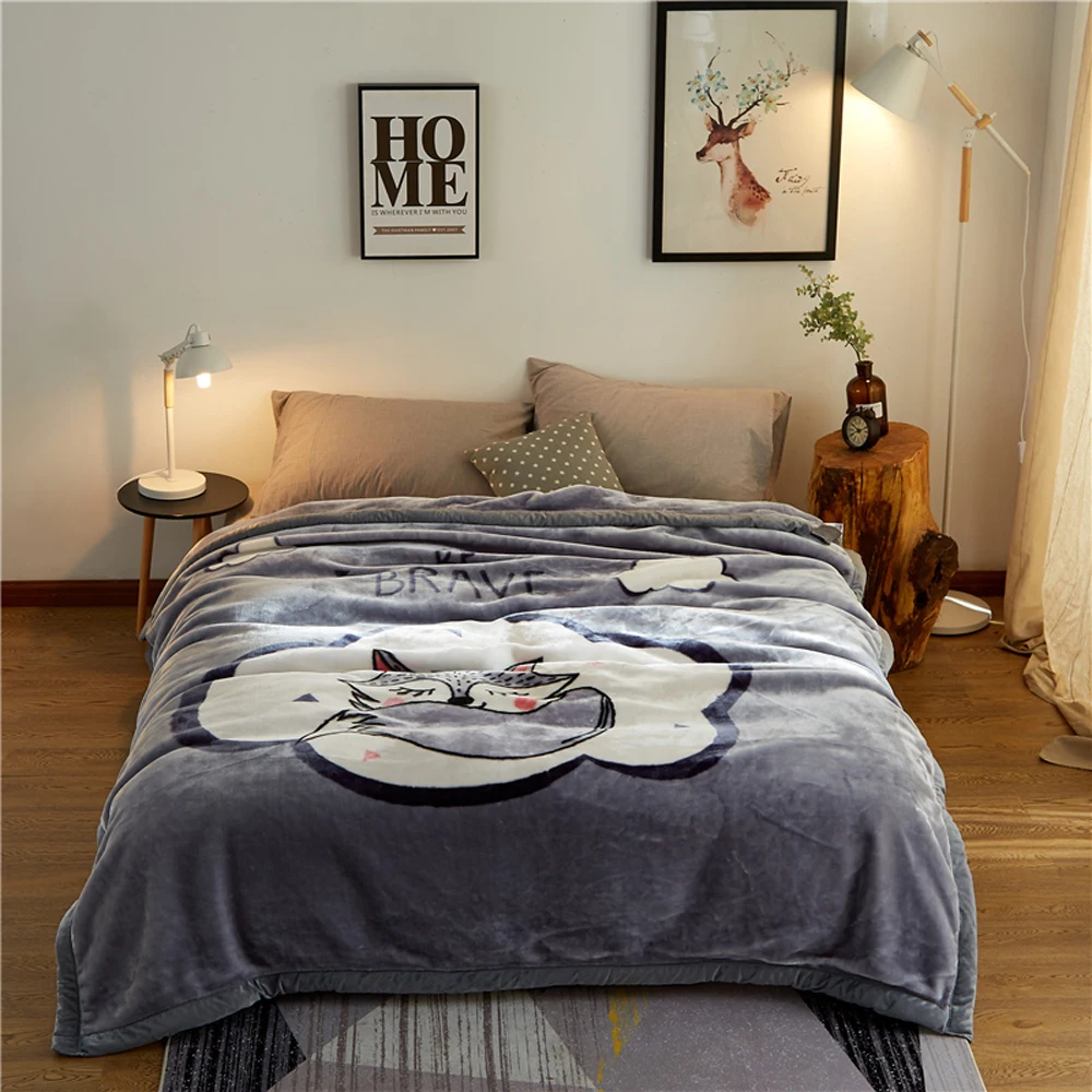 

Papa&Mima Sleeping little fox Print Thick warm Throw Blankets Raschel Fabric Plaids multisize Bedsheet multifunctional bedspread