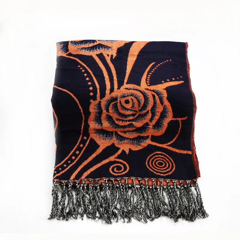 Winter Scarf Women Knit Oversize font b Tartan b font Floral Stoles Tassel Bandana Acrylic Blanket