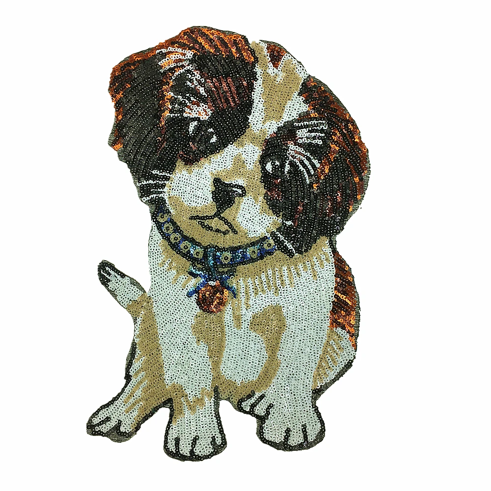 

2pc Puppy Sequin Embroidered Patch Dog Beaded Pooch Applique Animal Patches For Coat Jeans Bags Appliques Parches Dogs AC1155