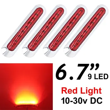 

4X Red 9 SMD LED + Chrome Rings Side Marker Indicator Tail Light Clearance Lamp Truck Trailer Submersible Multi-Voltage 12V 24V