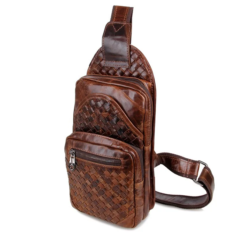 Nesitu High Quality Vintage Coffee 100 Guarantee Real Genuine Leather Women Cowhide Chest Bag Men Messenger